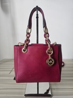 Michael Kors Burgundy Cynthia Small Saffiano Leather Satchel Bag